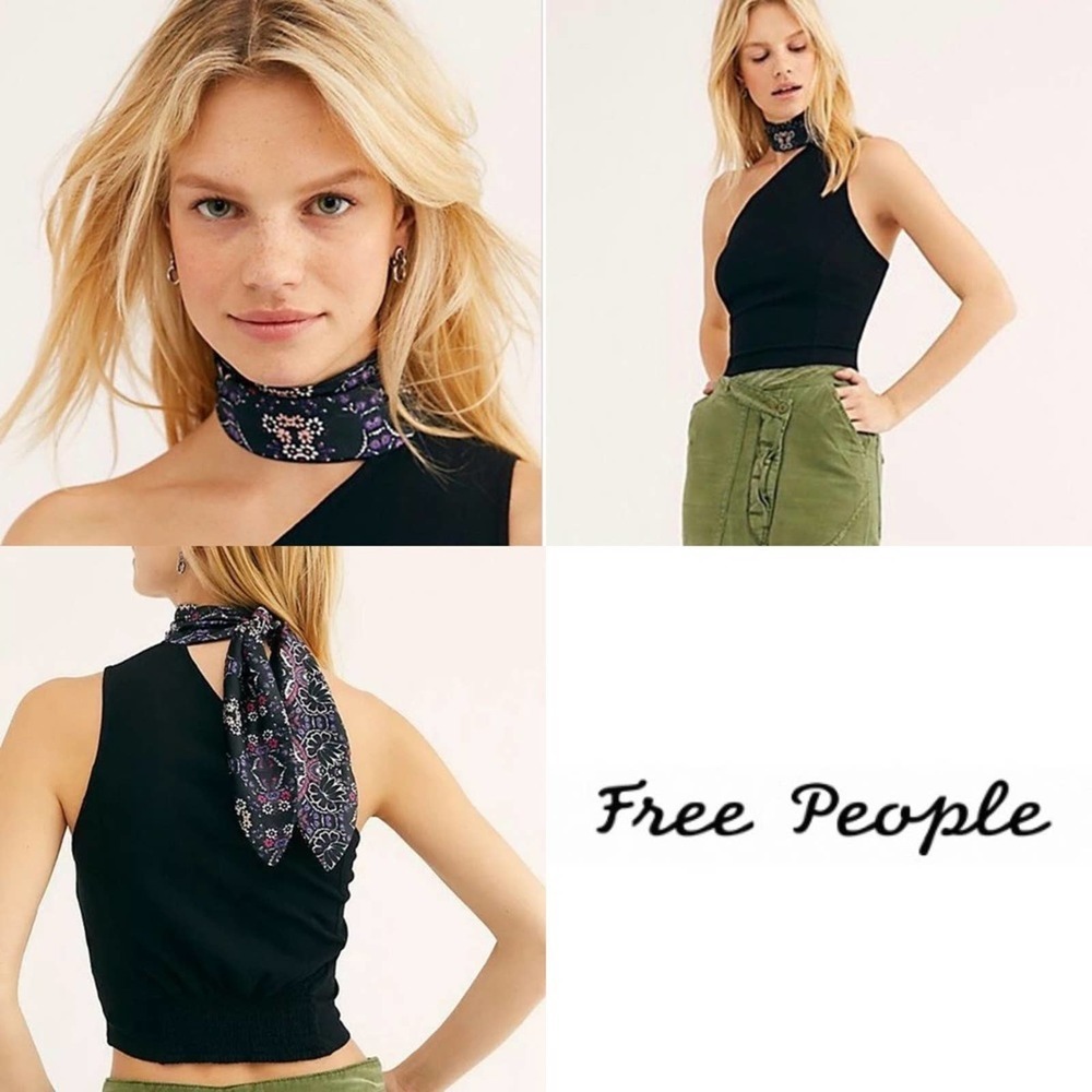 Free People floral Boho Black One Shoulder Top XS